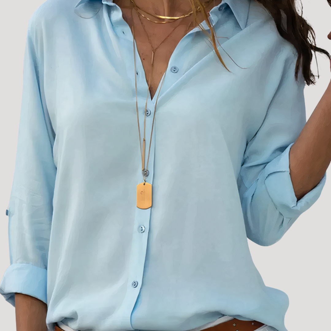 Button-Down Long Sleeve Blouse – Collared Relaxed Fit Top