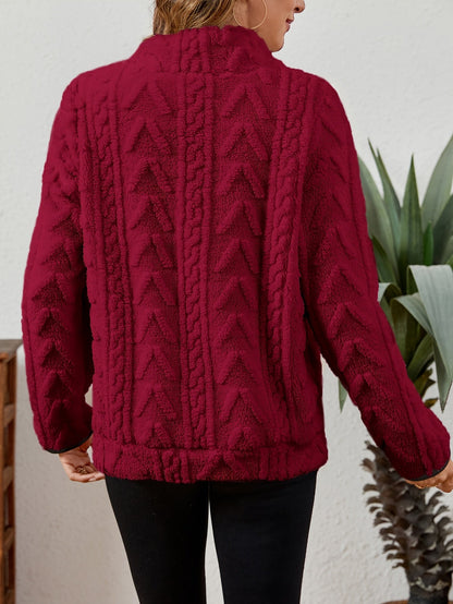 Sherpa Fleece Half-Zip Pullover – Textured Long Sleeve with Kangaroo Pocket
