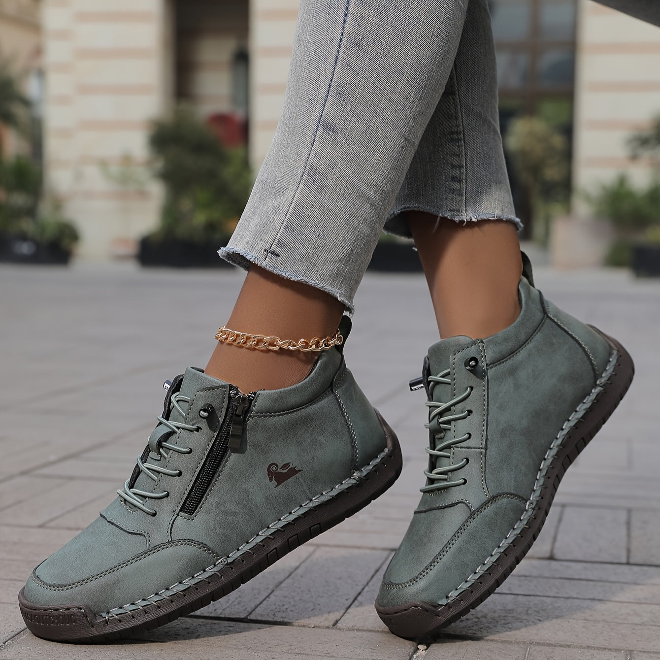 Flat Lace-Up Ankle Boots – Women's Side Zip Wide Toe Booties