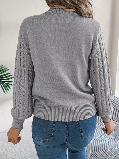Cable Knit Openwork Pullover Sweater – Crewneck Long Sleeve Relaxed Fit