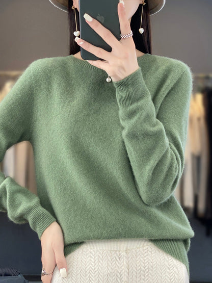 Fuzzy Knit Crew Neck Pullover Sweater – Relaxed Fit Long Sleeve