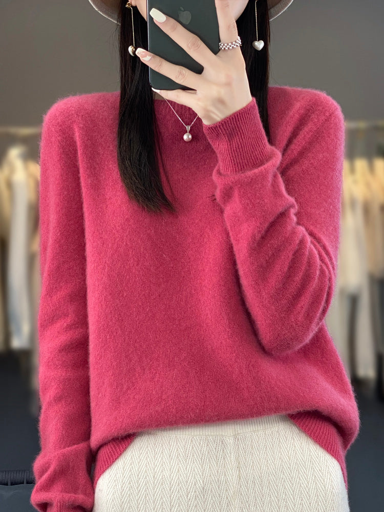Fuzzy Knit Crew Neck Pullover Sweater – Relaxed Fit Long Sleeve
