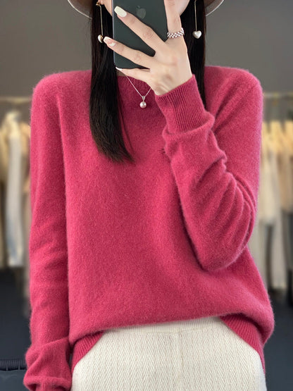 Fuzzy Knit Crew Neck Pullover Sweater – Relaxed Fit Long Sleeve
