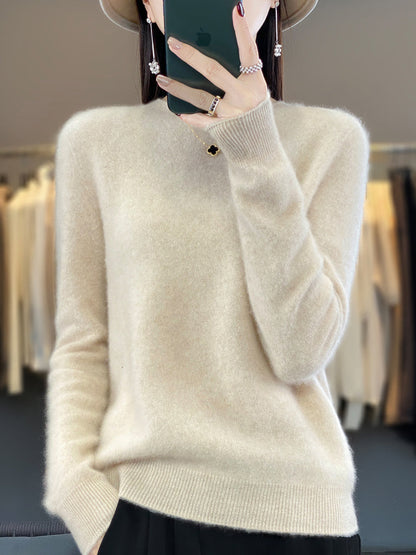 Fuzzy Knit Crew Neck Pullover Sweater – Relaxed Fit Long Sleeve