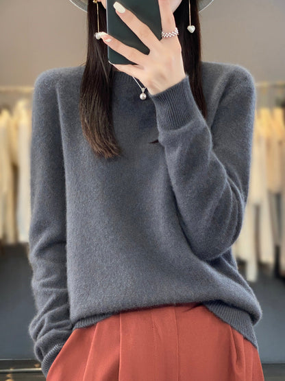 Fuzzy Knit Crew Neck Pullover Sweater – Relaxed Fit Long Sleeve