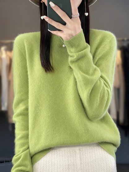 Fuzzy Knit Crew Neck Pullover Sweater – Relaxed Fit Long Sleeve