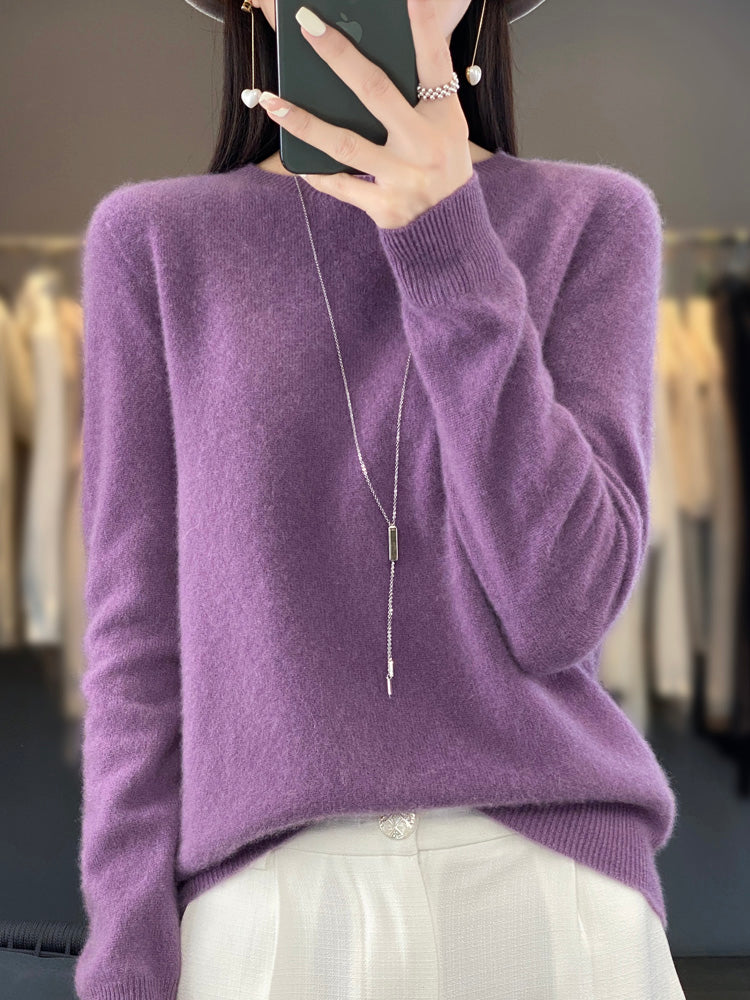 Fuzzy Knit Crew Neck Pullover Sweater – Relaxed Fit Long Sleeve