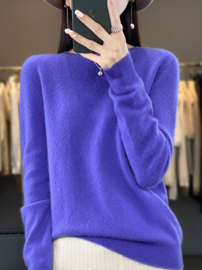 Fuzzy Knit Crew Neck Pullover Sweater – Relaxed Fit Long Sleeve