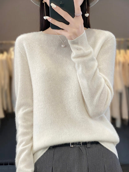 Fuzzy Knit Crew Neck Pullover Sweater – Relaxed Fit Long Sleeve