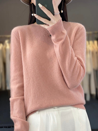 Fuzzy Knit Crew Neck Pullover Sweater – Relaxed Fit Long Sleeve