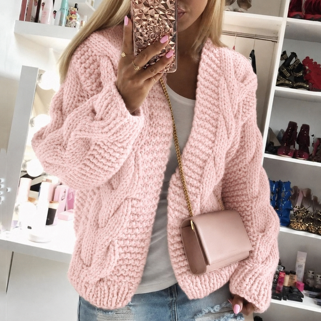 Chunky Knit Oversized Cardigan – Cable Knit Open Front Long Sleeve