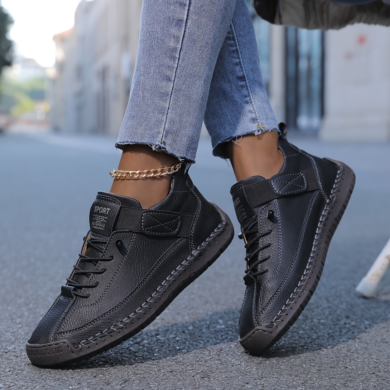 Hand-Stitched Suede Lace-Up Sneakers – Low-Top Casual Walking Shoes
