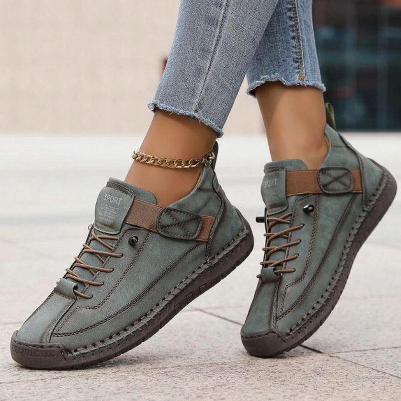 Hand-Stitched Suede Lace-Up Sneakers – Low-Top Casual Walking Shoes