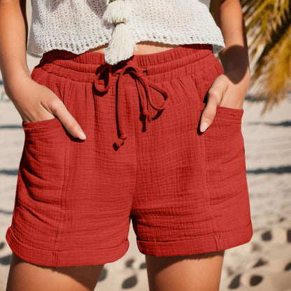 Women's Cotton Gauze Shorts – Relaxed Fit Drawstring Summer Shorts