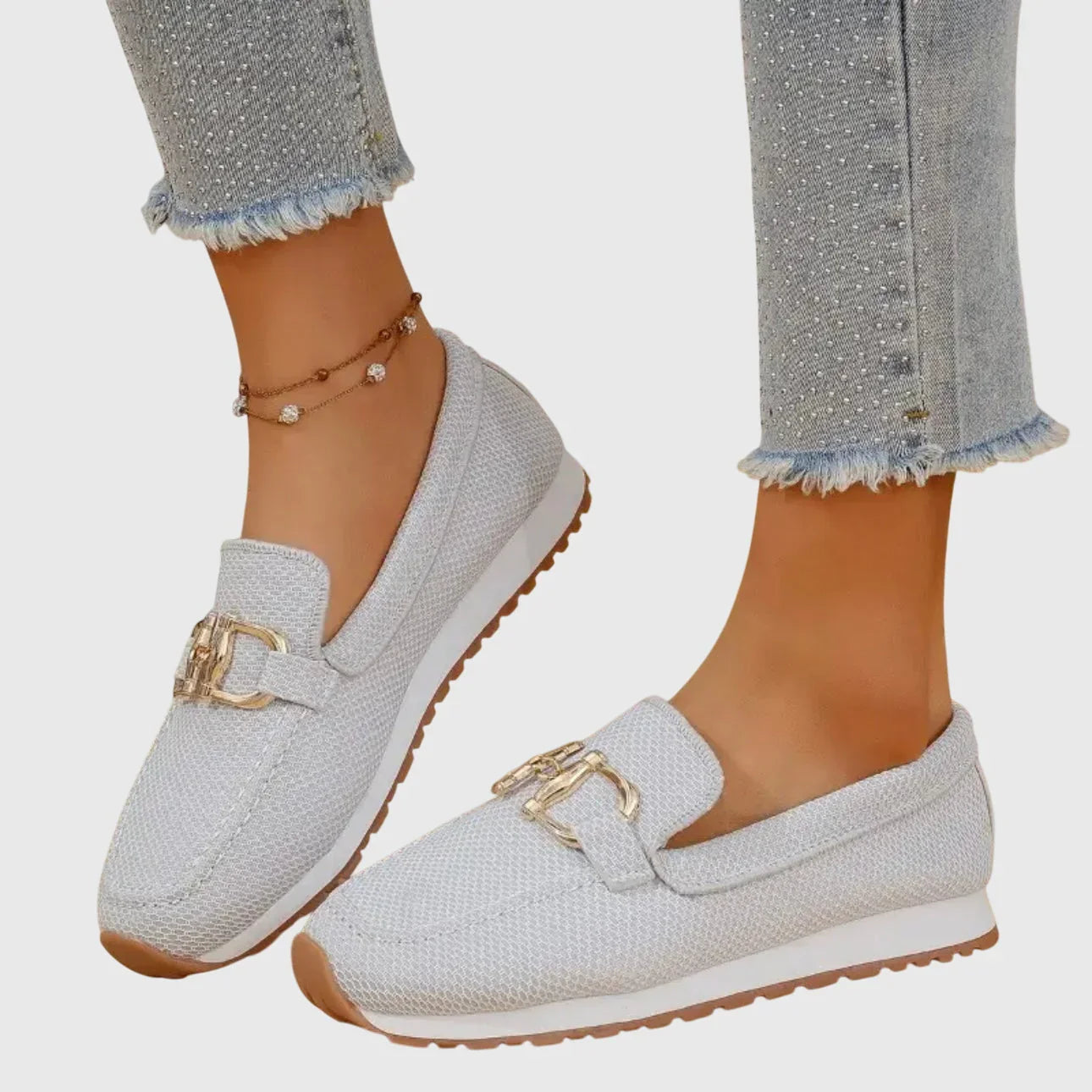 Women's Platform Loafers – Mesh Slip-On with Gold Buckle
