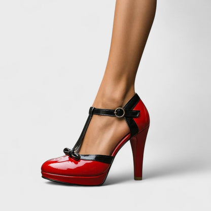 T-Strap Platform Stiletto Heels – Bow Detail Ankle Strap Pumps