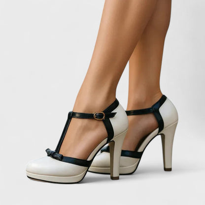 T-Strap Platform Stiletto Heels – Bow Detail Ankle Strap Pumps