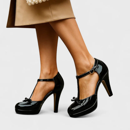 T-Strap Platform Stiletto Heels – Bow Detail Ankle Strap Pumps