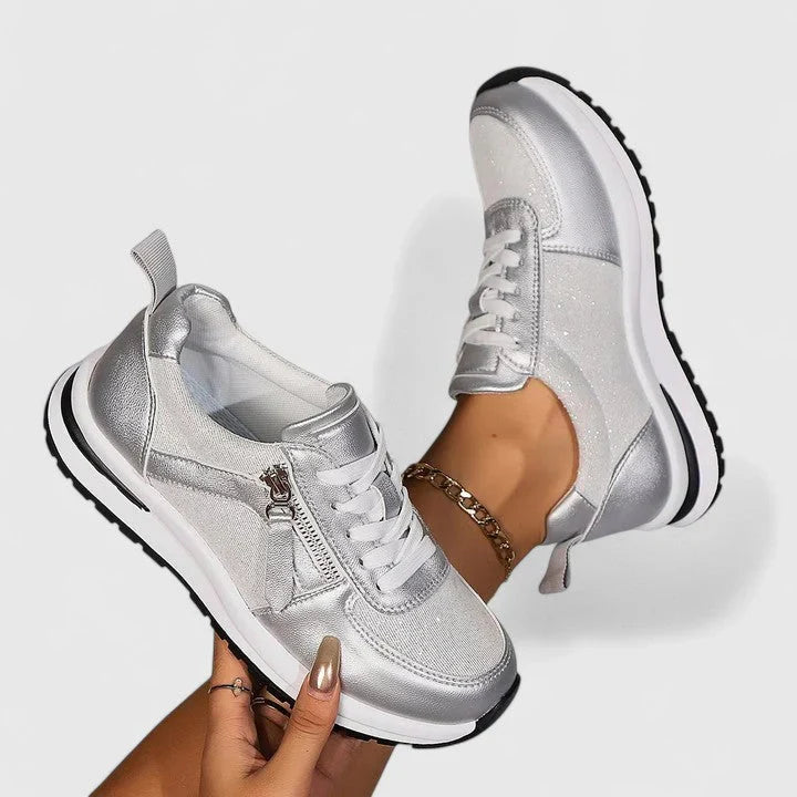 Women's Side Zip Lace-Up Sneakers – Low Top Casual Trainers