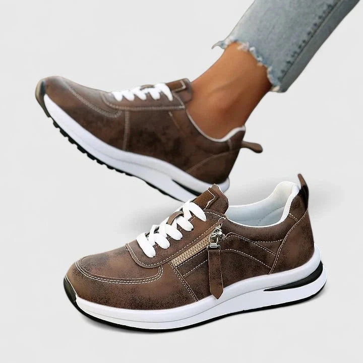 Women's Side Zip Lace-Up Sneakers – Low Top Casual Trainers