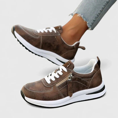 Women's Side Zip Lace-Up Sneakers – Low Top Casual Trainers