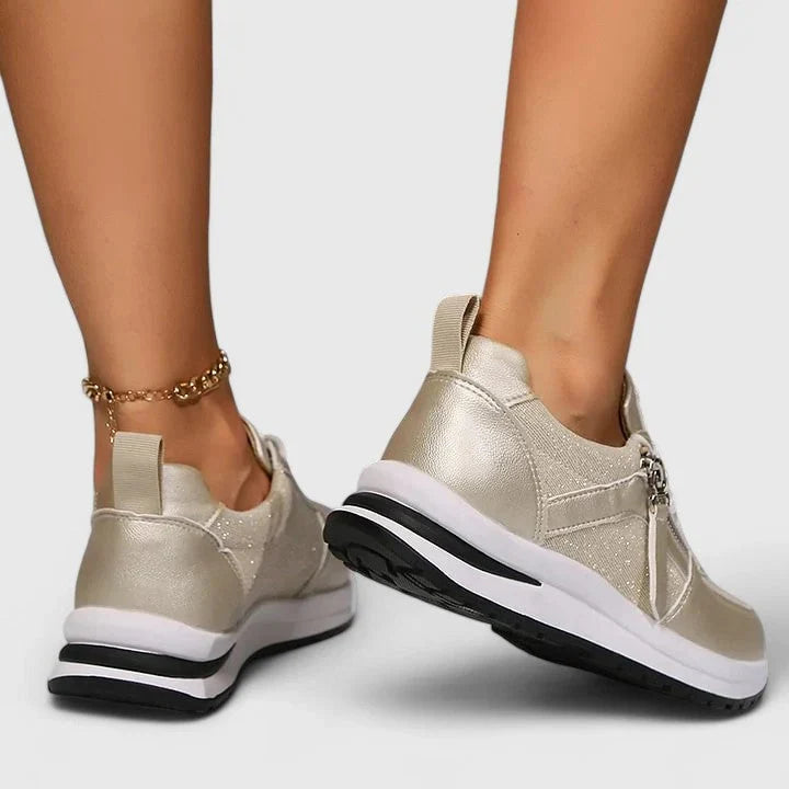 Women's Side Zip Lace-Up Sneakers – Low Top Casual Trainers