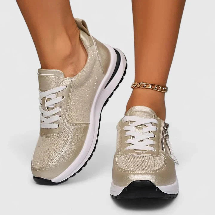 Women's Side Zip Lace-Up Sneakers – Low Top Casual Trainers
