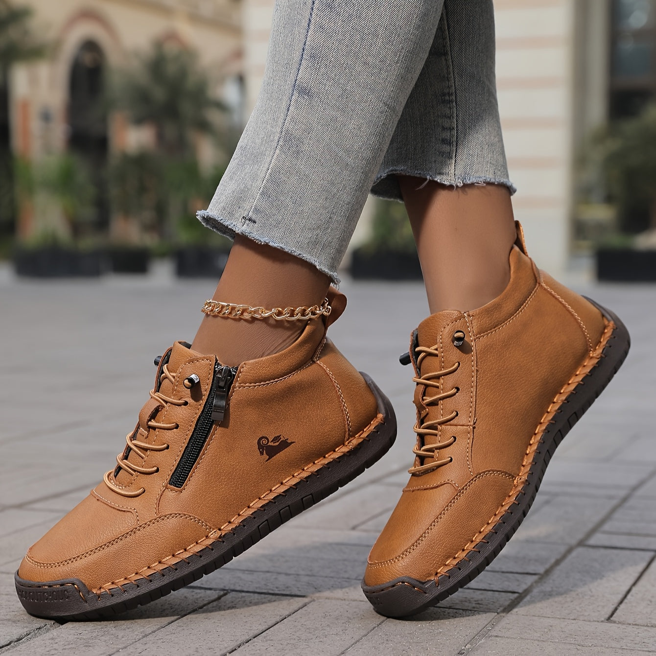 Flat Lace-Up Ankle Boots – Women's Side Zip Wide Toe Booties