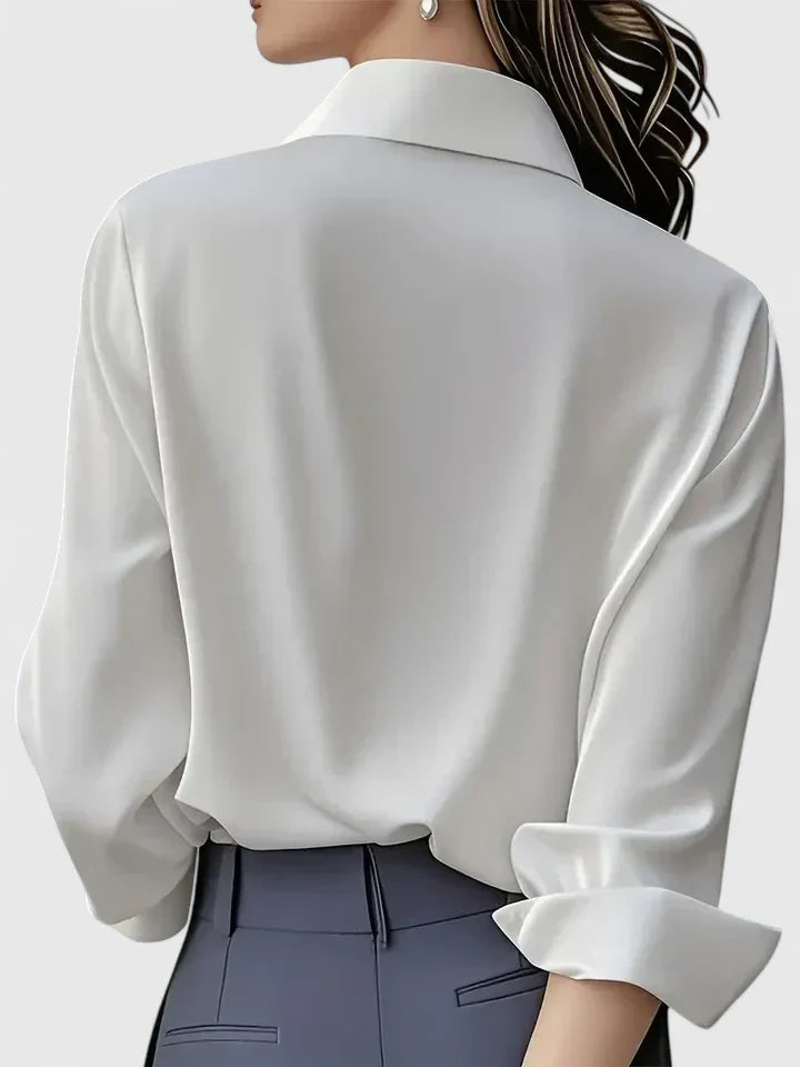 Satin Button-Down Blouse – Long Sleeve Hidden Placket Work Top
