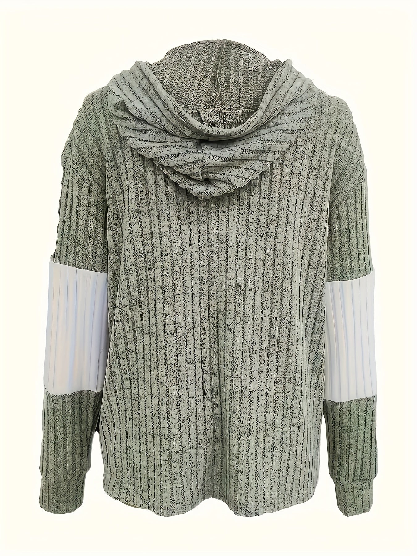 Colour Block Zip-Up Hoodie Jacket – Ribbed Knit Long Sleeve