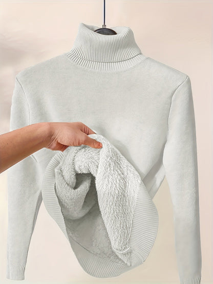 Fleece Lined Turtleneck Sweater – Slim Fit Knit Pullover