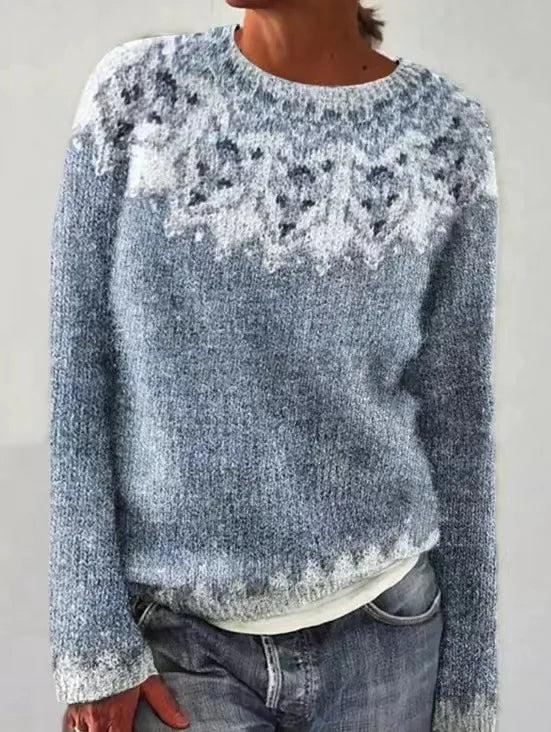 Colorwork Yoke Knit Pullover – Women's Relaxed Fit Sweater