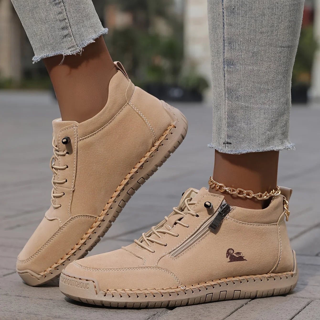 Flat Lace-Up Ankle Boots – Side Zip Casual Booties
