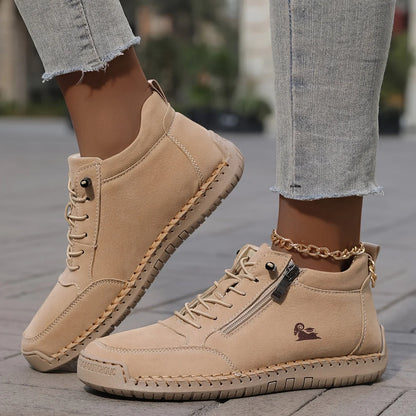 Flat Lace-Up Ankle Boots – Side Zip Casual Booties