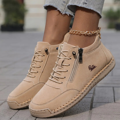 Flat Lace-Up Ankle Boots – Side Zip Casual Booties