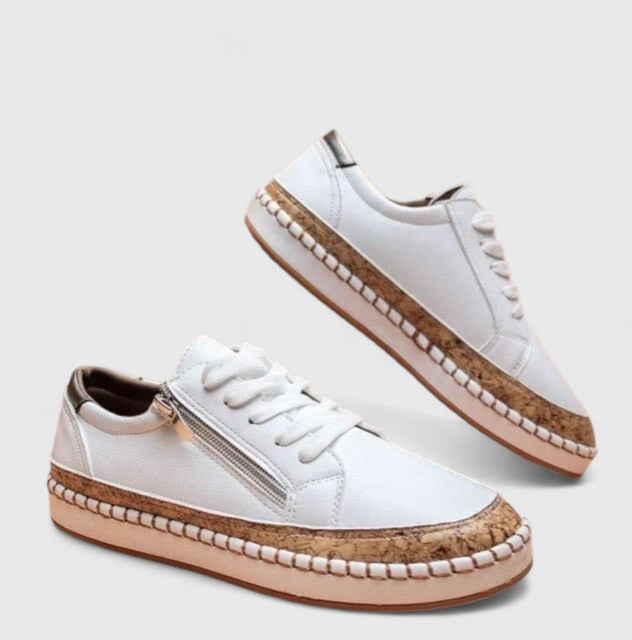 Floral Print Platform Sneakers – Cork Sole Lace-Up Low-Top
