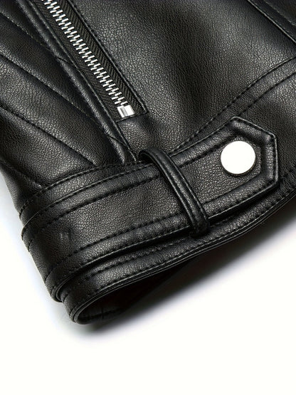 Faux Leather Moto Jacket – Asymmetric Zip Cropped Biker Jacket