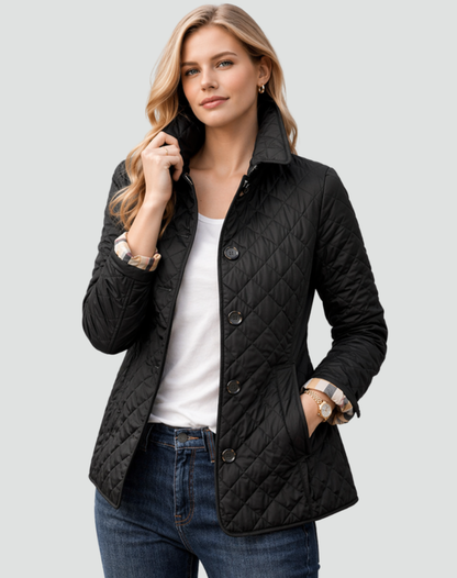 Diamond Quilted Jacket Women – Button-Front Lightweight Coat