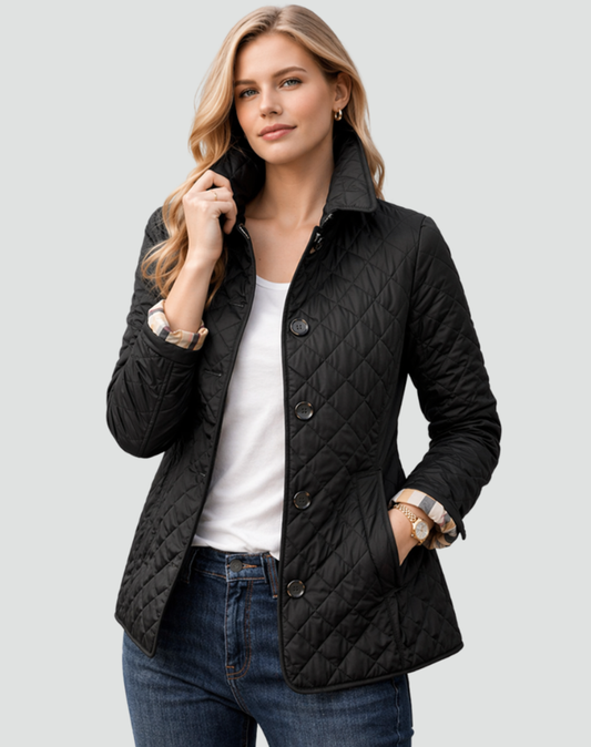 Diamond Quilted Jacket Women – Button-Front Lightweight Coat