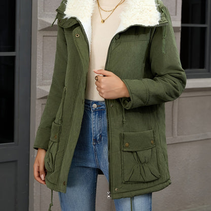 Fleece-Lined Hooded Parka – Women's Drawstring Waist Winter Coat