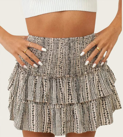 Tiered Ruffle Mini Skirt – Boho Print Elastic Waist