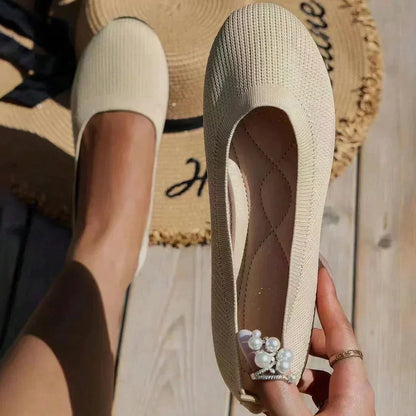 Knit Slip-On Ballet Flats – Round Toe Cushioned Everyday Flats