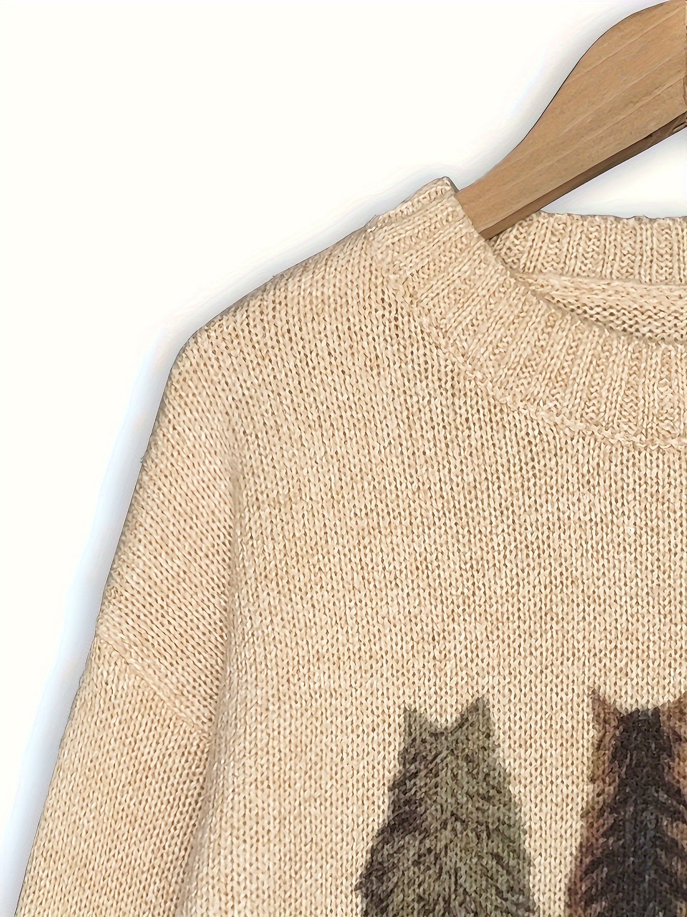 Cat Print Knit Pullover Sweater – Crewneck Relaxed Fit Long Sleeve
