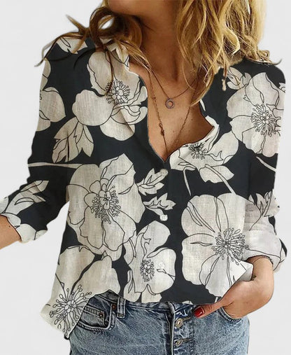 Linen Button-Down Shirt – Women's Long Sleeve Collared Blouse