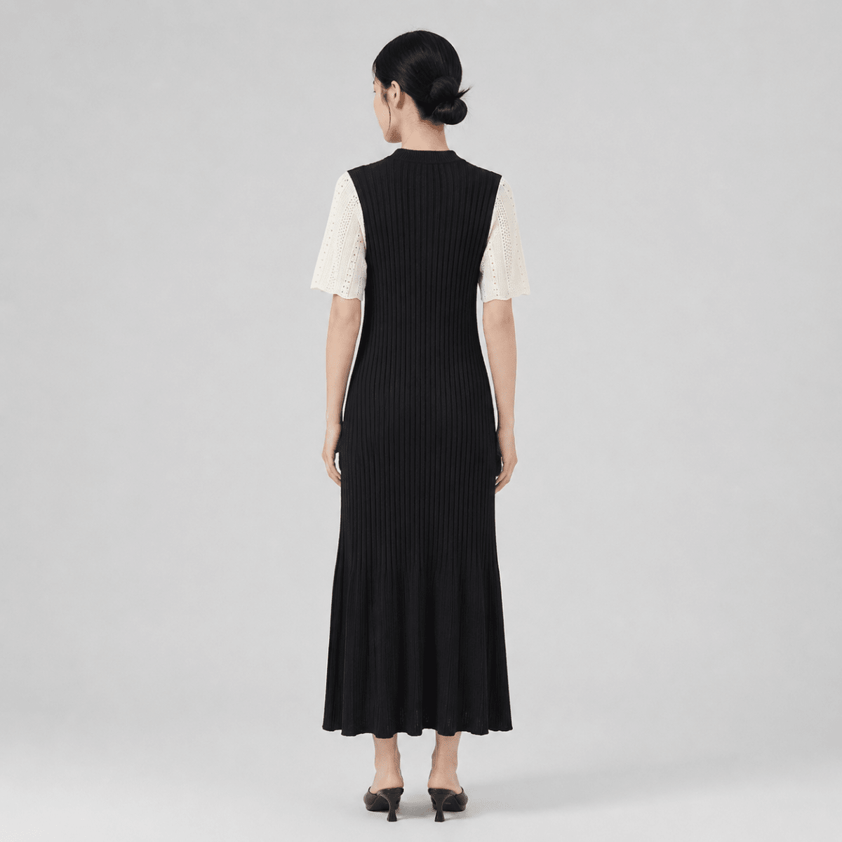 Pointelle Knit Midi Dress – Button-Down Polo Collar Bodycon