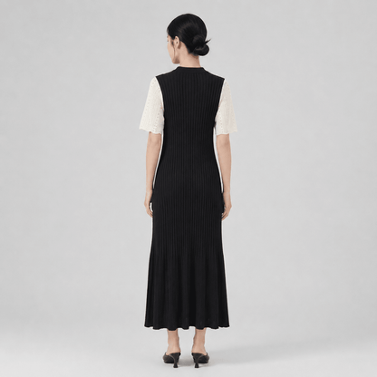 Pointelle Knit Midi Dress – Button-Down Polo Collar Bodycon