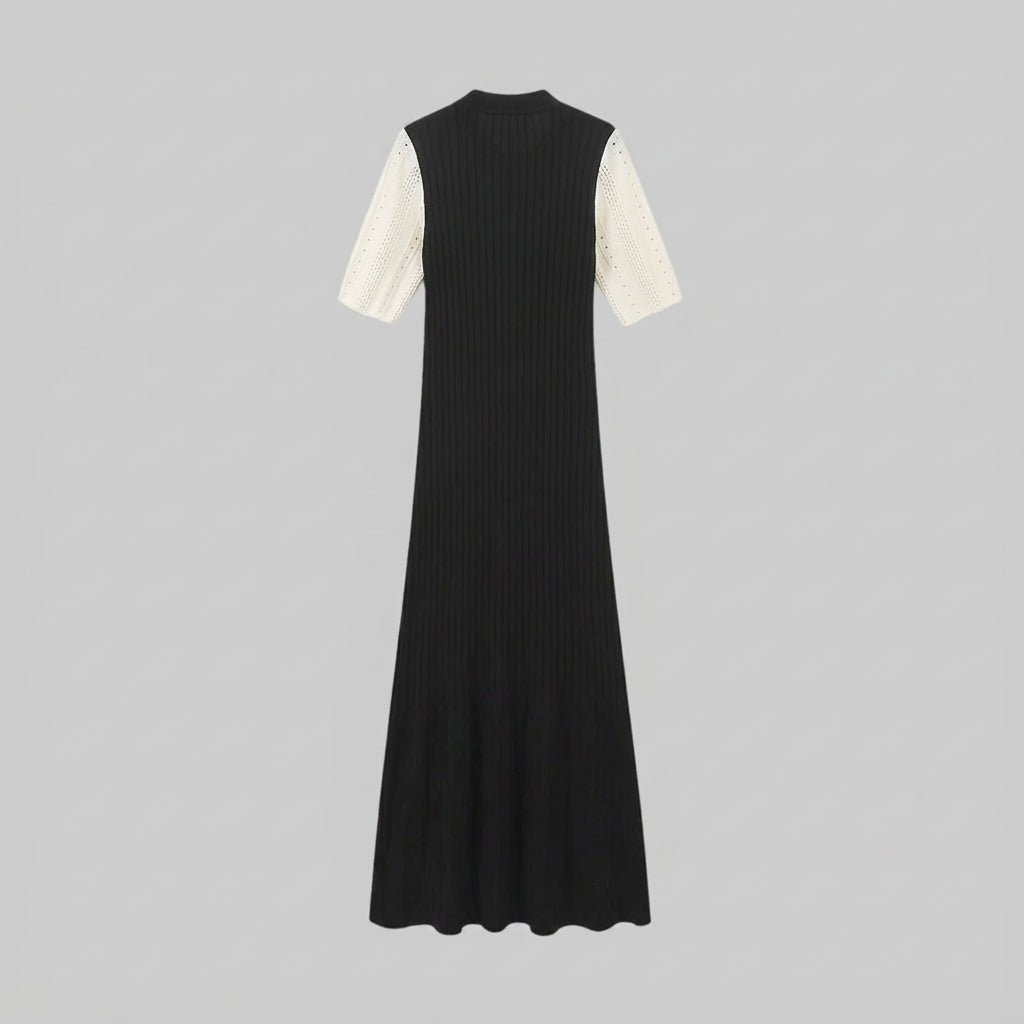 Pointelle Knit Midi Dress – Button-Down Polo Collar Bodycon