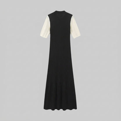 Pointelle Knit Midi Dress – Button-Down Polo Collar Bodycon