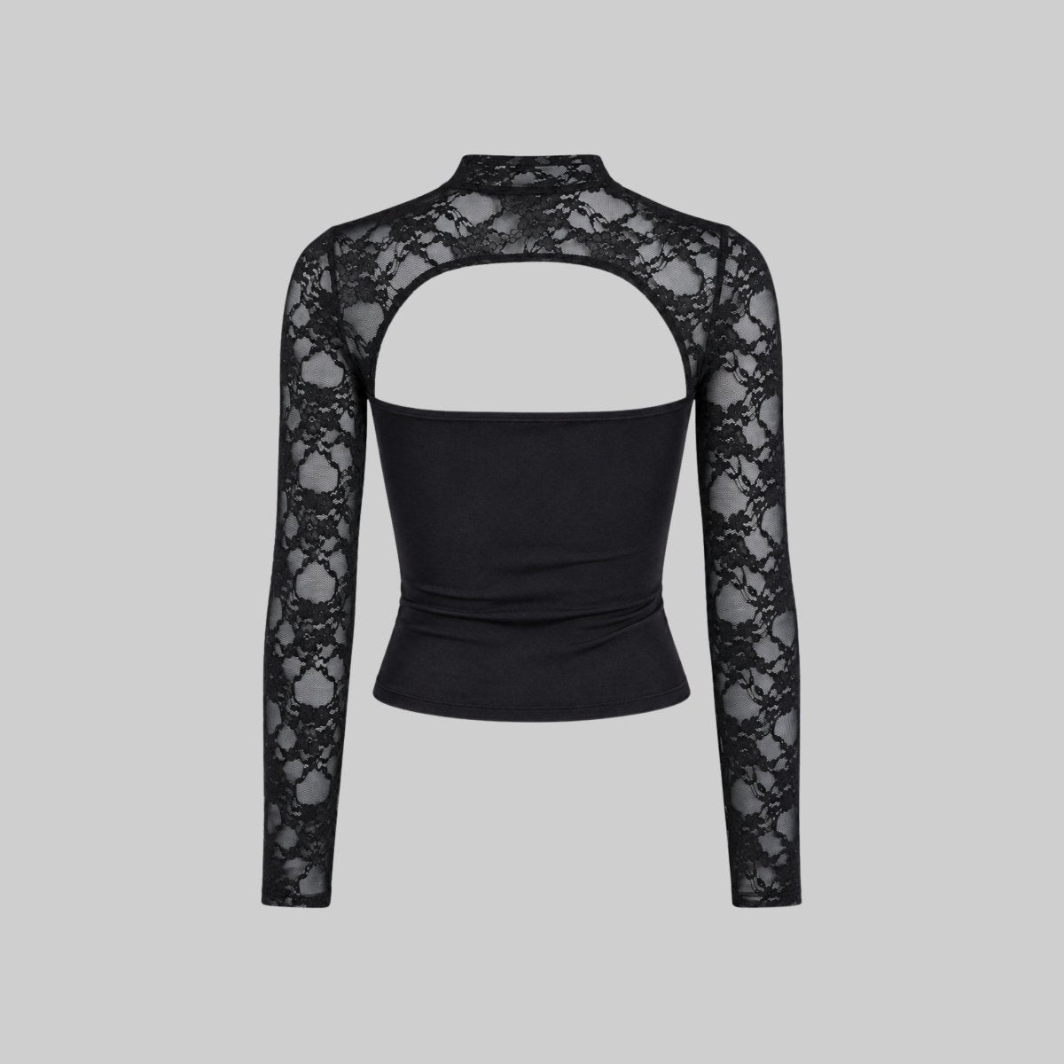 Lace Cutout Crop Top – Mock Neck Long Sleeve Going Out Top