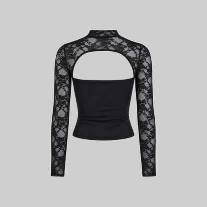 Lace Cutout Crop Top – Mock Neck Long Sleeve Going Out Top